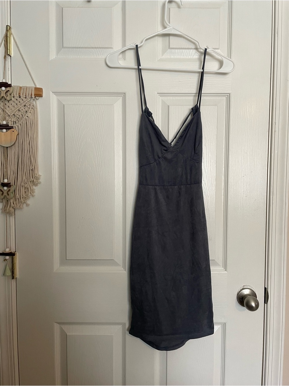 Windsor Women’s Small Velour Slip Dress with Spaghetti Straps - Charcoal Grey